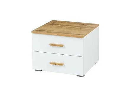 Zimmer WOOD in Eichen- und Weißfarben mit 160x200 LED-Bett, Kommode, Nachttischen und Kleiderschrank