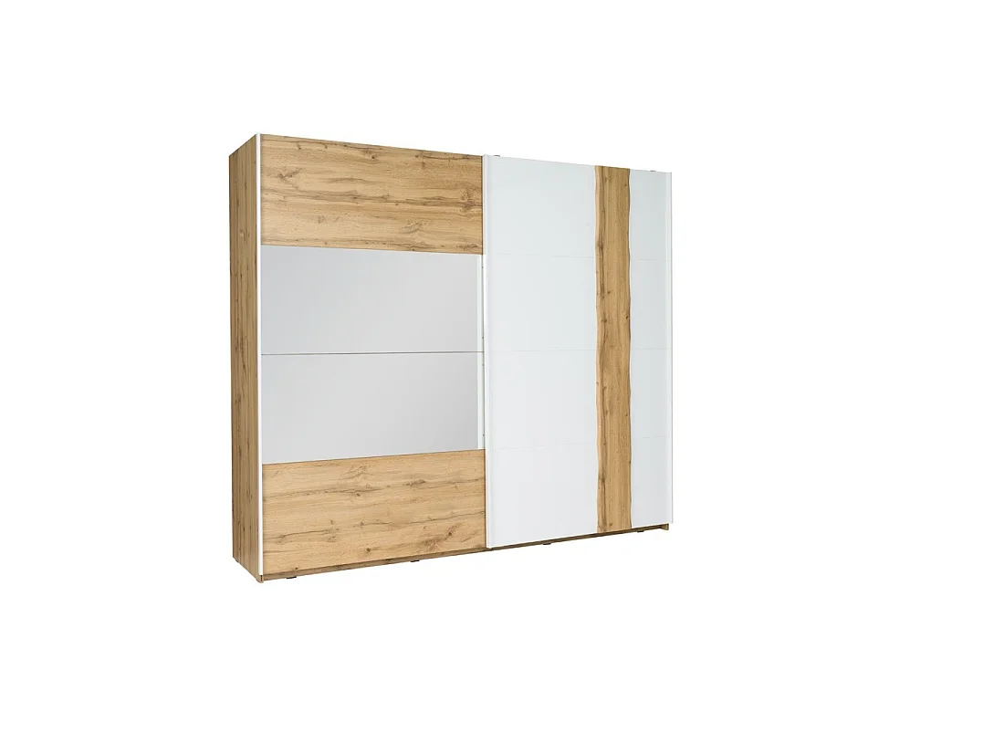 Camera WOOD color noce e bianco con letto 160x200 LED, comò, comodini e armadio