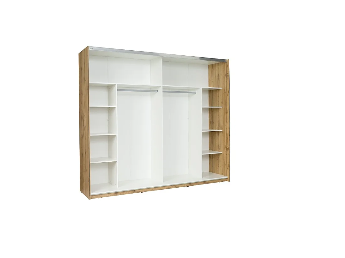 Camera WOOD color noce e bianco con letto 160x200 LED, comò, comodini e armadio