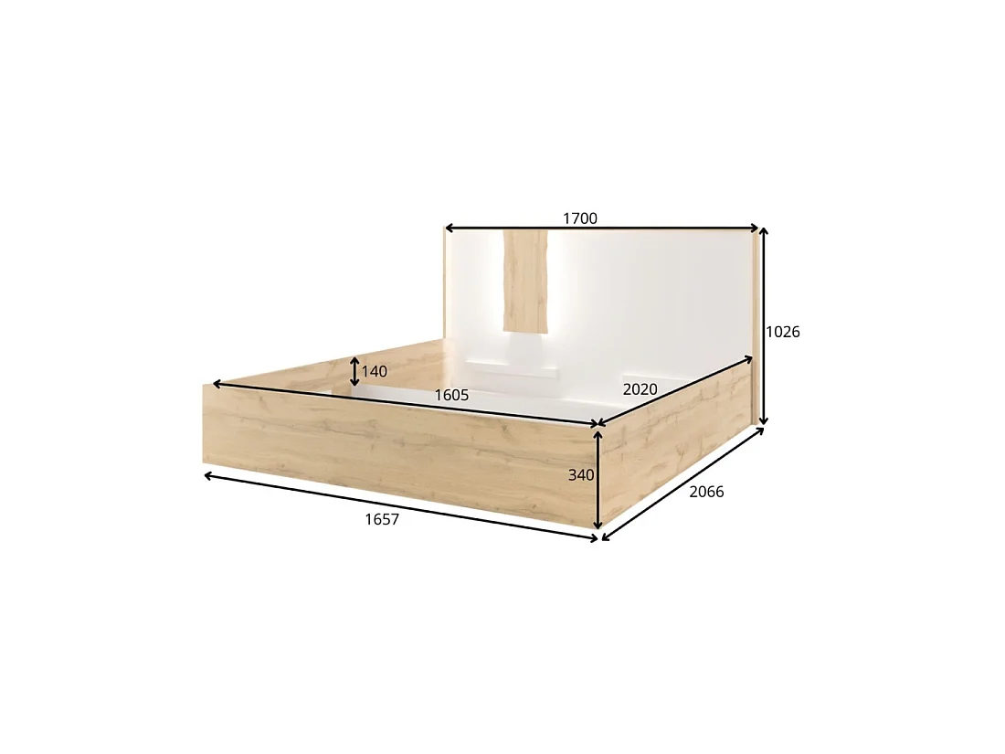 Camera WOOD color noce e bianco con letto 160x200 LED, comò, comodini e armadio