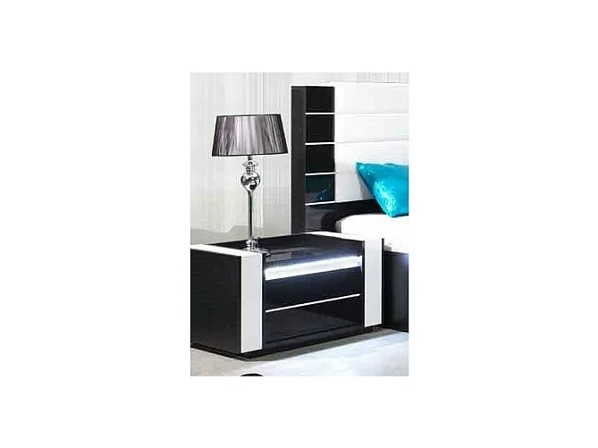 Design-Schlafzimmer-Set LINA in Schwarz. Bett mit Stauraum 180x200 + 2 Nachttische mit LED + Kommode mit LED