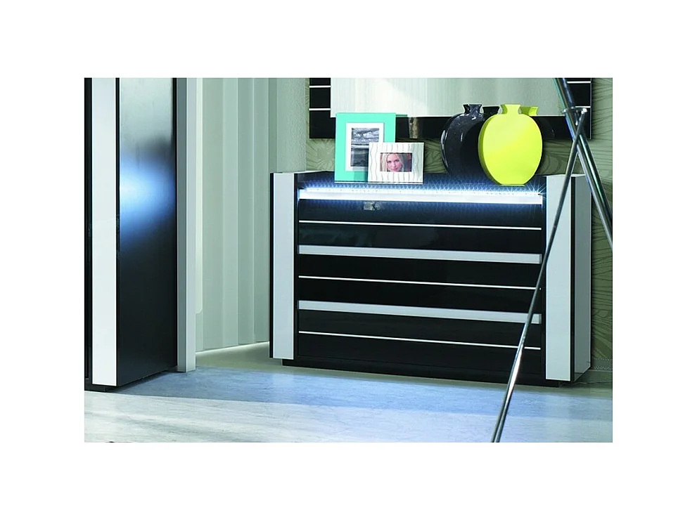 Design slaapkamerset LINA zwart. Boxspring bed 180x200 + 2 nachtkastjes met LED + ladekast met LED