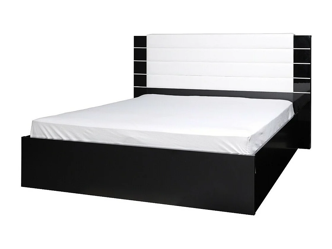 Conjunto design para quarto LINA preto. Cama baú 180x200 + 2 criados-mudos com LED + cômoda com LED