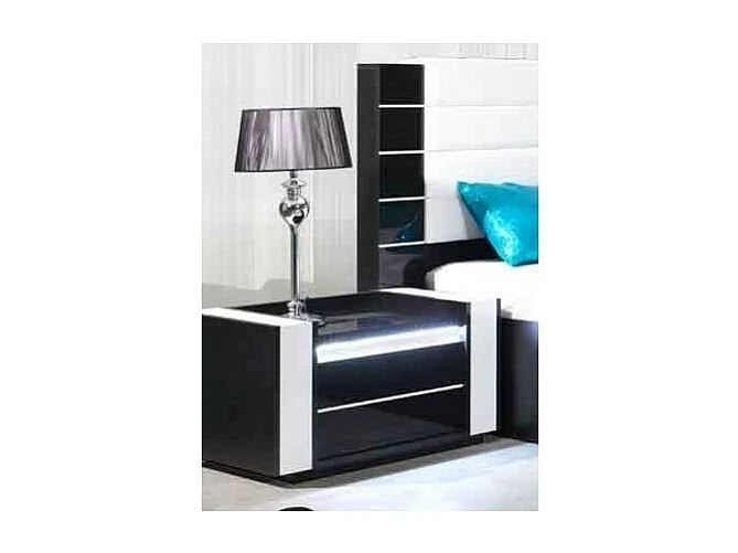Conjunto design para quarto LINA preto. Cama baú 180x200 + 2 criados-mudos com LED + cômoda com LED