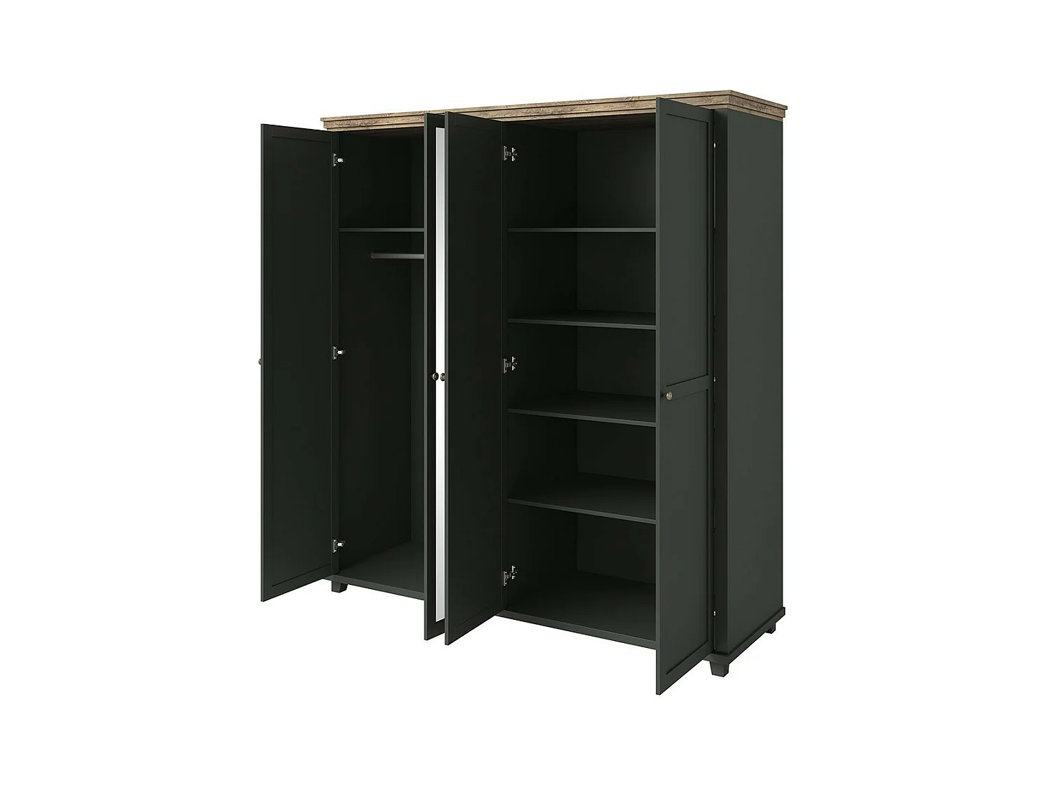 Camera da letto ASSIA: Armadio 200cm, Letto 180x200, comò, comodini. Colori verde kaki e quercia.