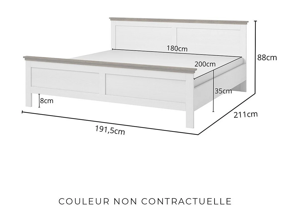 Chambre à coucher ASSIA : Armoire 200cm, Lit 180x200, commode, chevets. Coloris vert kaki et  chêne.