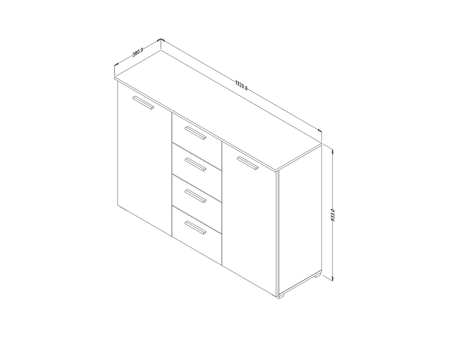 Slaapkamer EOS: Kast 200cm, Bed 160x200, dressoir, nachtkastjes. Kleur donkere eik en zwart.