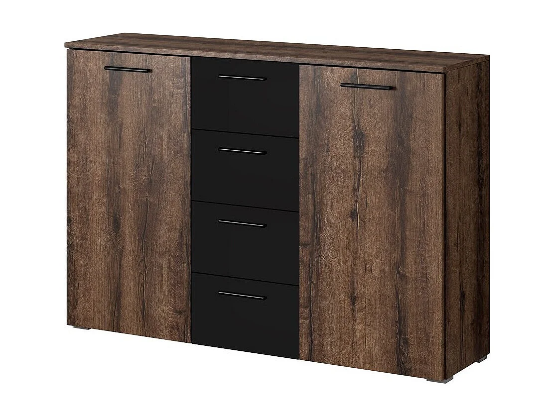 Slaapkamer EOS: Kast 200cm, Bed 160x200, dressoir, nachtkastjes. Kleur donkere eik en zwart.