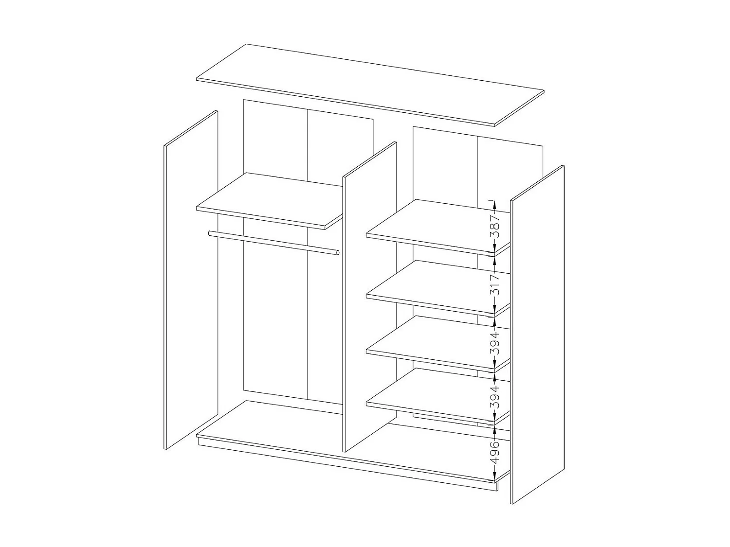 Slaapkamer EOS: Kast 200cm, Bed 160x200, dressoir, nachtkastjes. Kleur donkere eik en zwart.