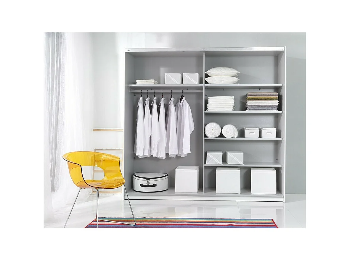 Chambre à coucher EOS : Armoire, Lit 180x200, commode, chevets. Couleur chêne clair et blanc