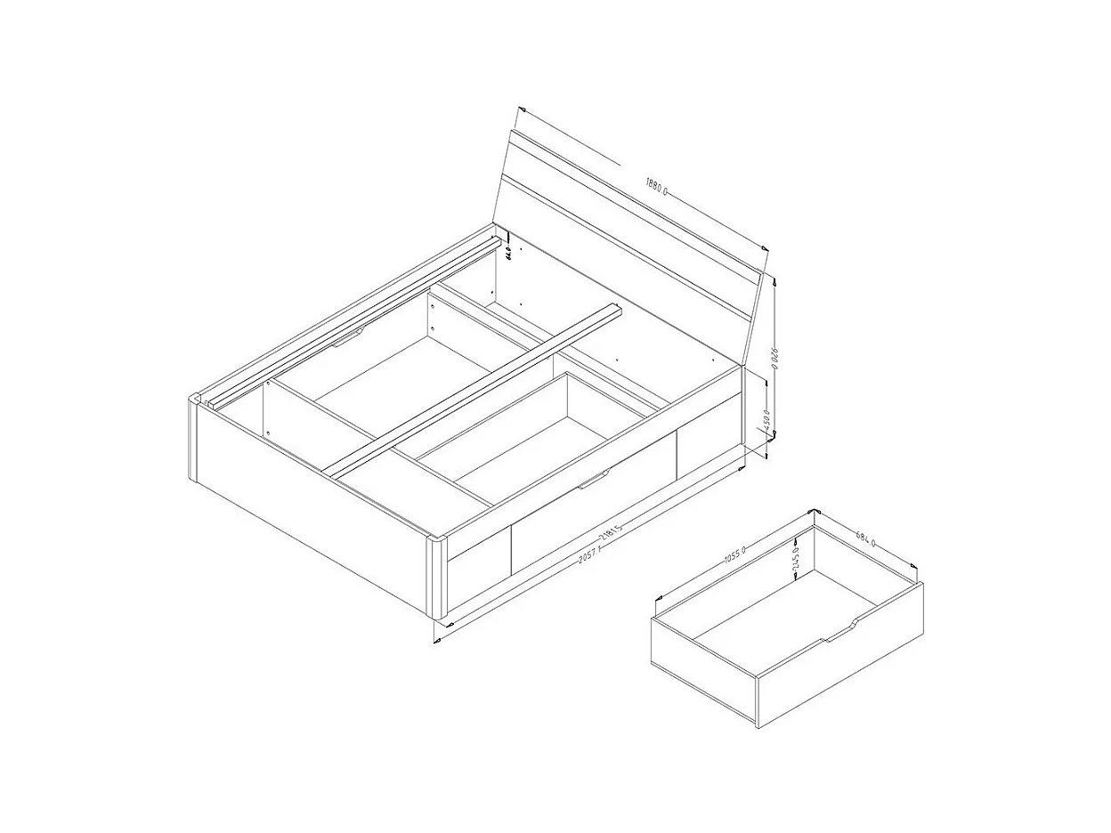 Chambre à coucher EOS : Armoire, Lit 180x200, commode, chevets. Couleur chêne clair et blanc