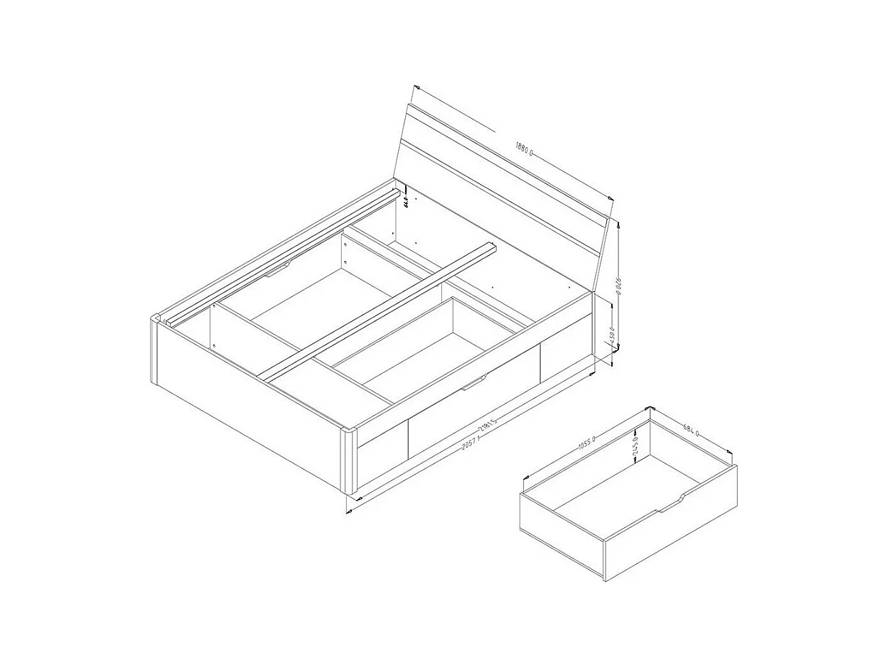 Chambre à coucher EOS : Armoire, Lit 180x200, commode, chevets. Couleur chêne clair et blanc
