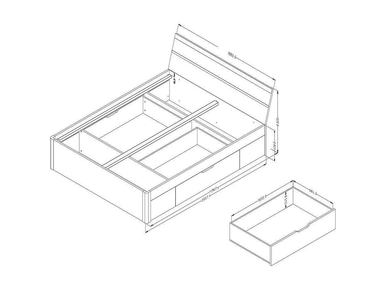 Schlafzimmer EOS: Schrank, Bett 180x200, Kommode, Nachttische. Farbe helles Eichenholz und Weiß.