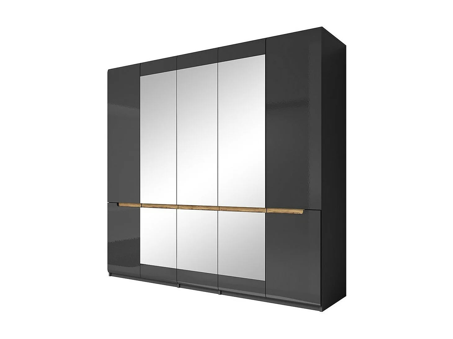 Slaapkamer LUCIA: Kledingkast met 5 deuren + Bed 160x200 + 2 Nachtkastjes. Kleur grijs en eiken.