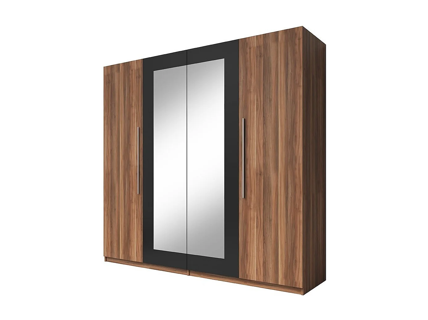 Chambre complète Irina coloris red wallnut et noir : Lit 180x200 cm + armoire + commode + chevets.