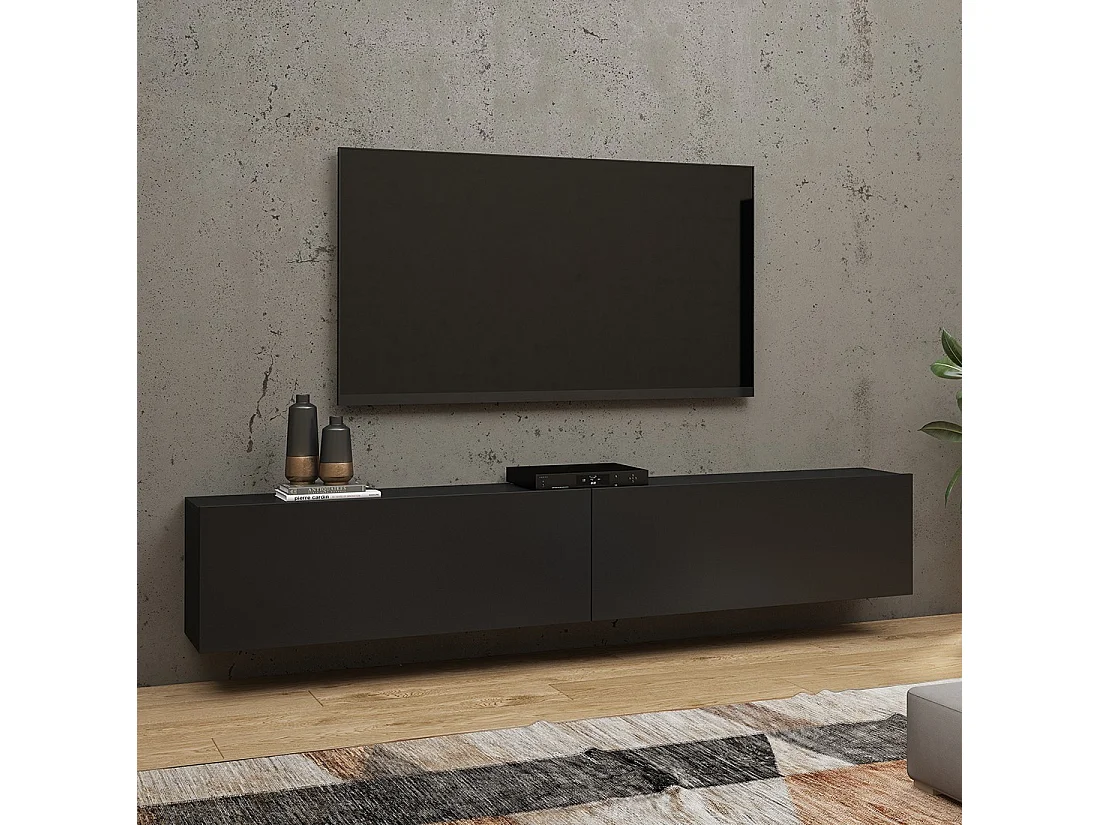 Meuble TV 180cm collection EVA. Couleur noir et chêne.