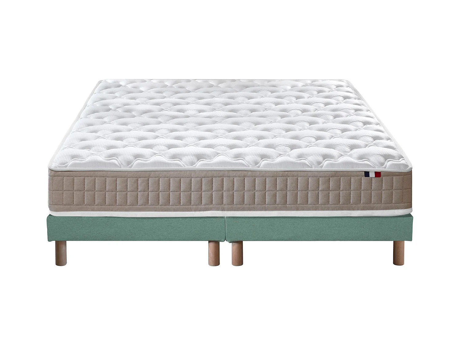 Ensemble matelas 100% latex 3 zones PURE avec sommier - confort français Dimensions - 2x80 x 200 cm, Sommier - Vert celadon
