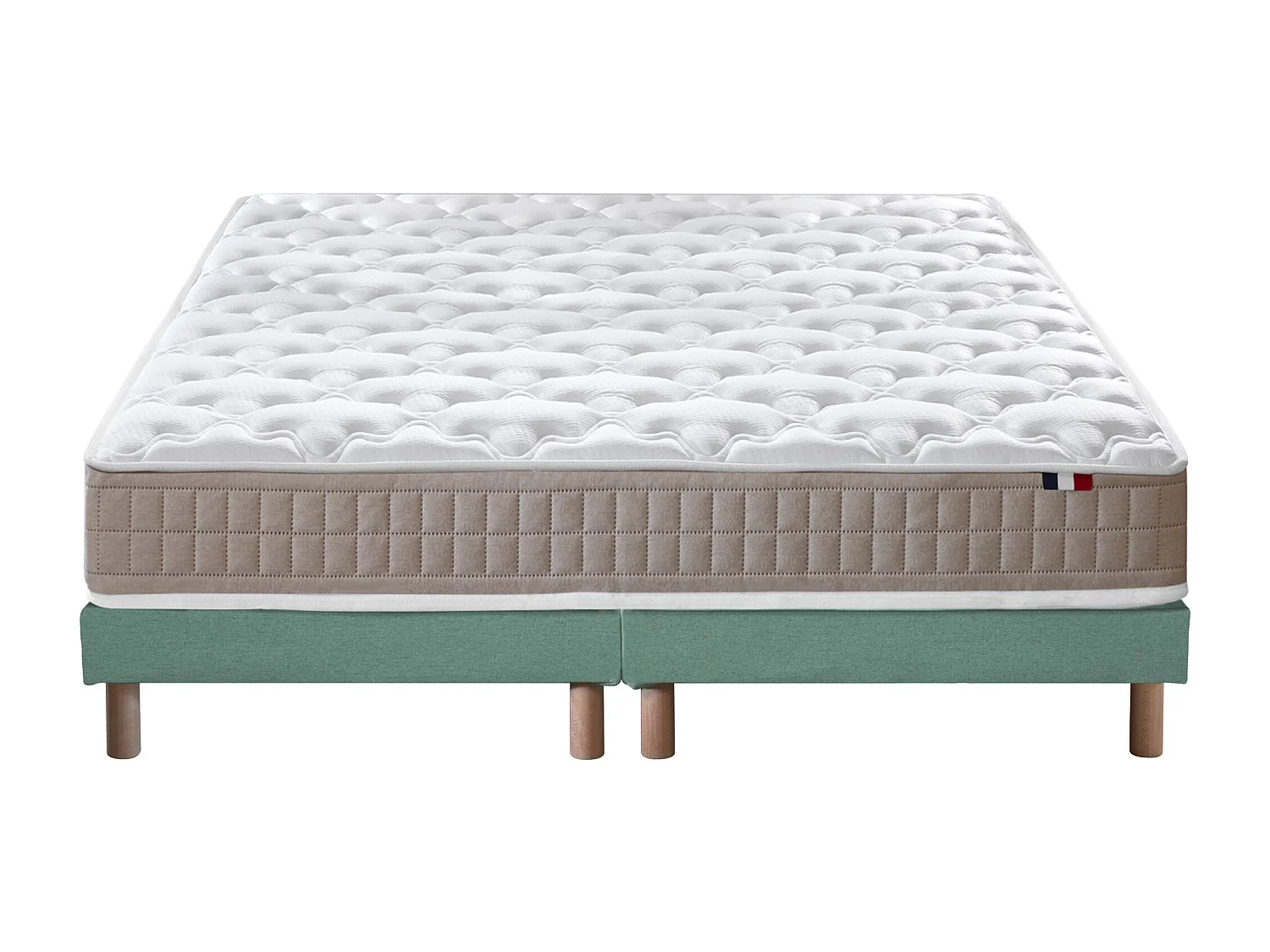 Ensemble matelas 100% latex 3 zones PURE avec sommier - confort français Dimensions - 2x80 x 200 cm, Sommier - Vert celadon