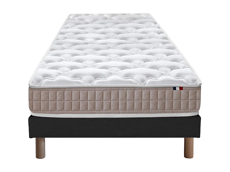 Ensemble matelas 100% latex 3 zones PURE avec sommier - confort français Dimensions - 90 x 190 cm, Sommier - Noir