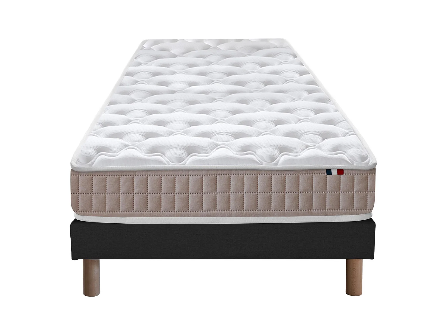 Ensemble matelas 100% latex 3 zones PURE avec sommier - confort français Dimensions - 90 x 190 cm, Sommier - Noir