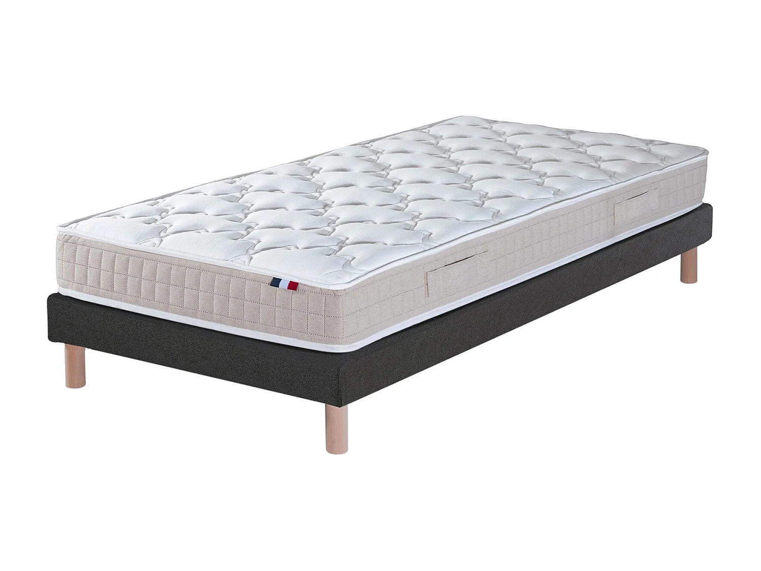 Ensemble matelas 100% latex 3 zones PURE avec sommier - confort français Dimensions - 90 x 190 cm, Sommier - Noir