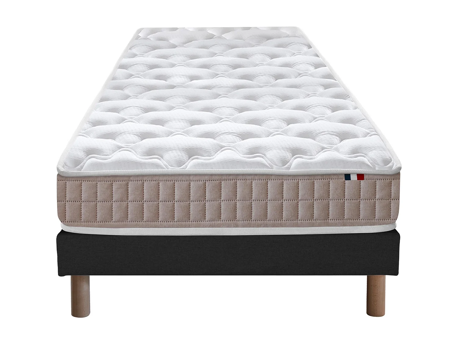 Ensemble matelas 100% latex 3 zones PURE avec sommier - confort français Dimensions - 90 x 190 cm, Sommier - Noir