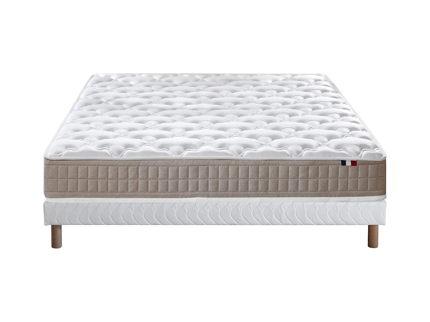 Ensemble matelas 100% latex 3 zones PURE avec sommier - confort français Dimensions - 140 x 190 cm, Sommier - Blanc