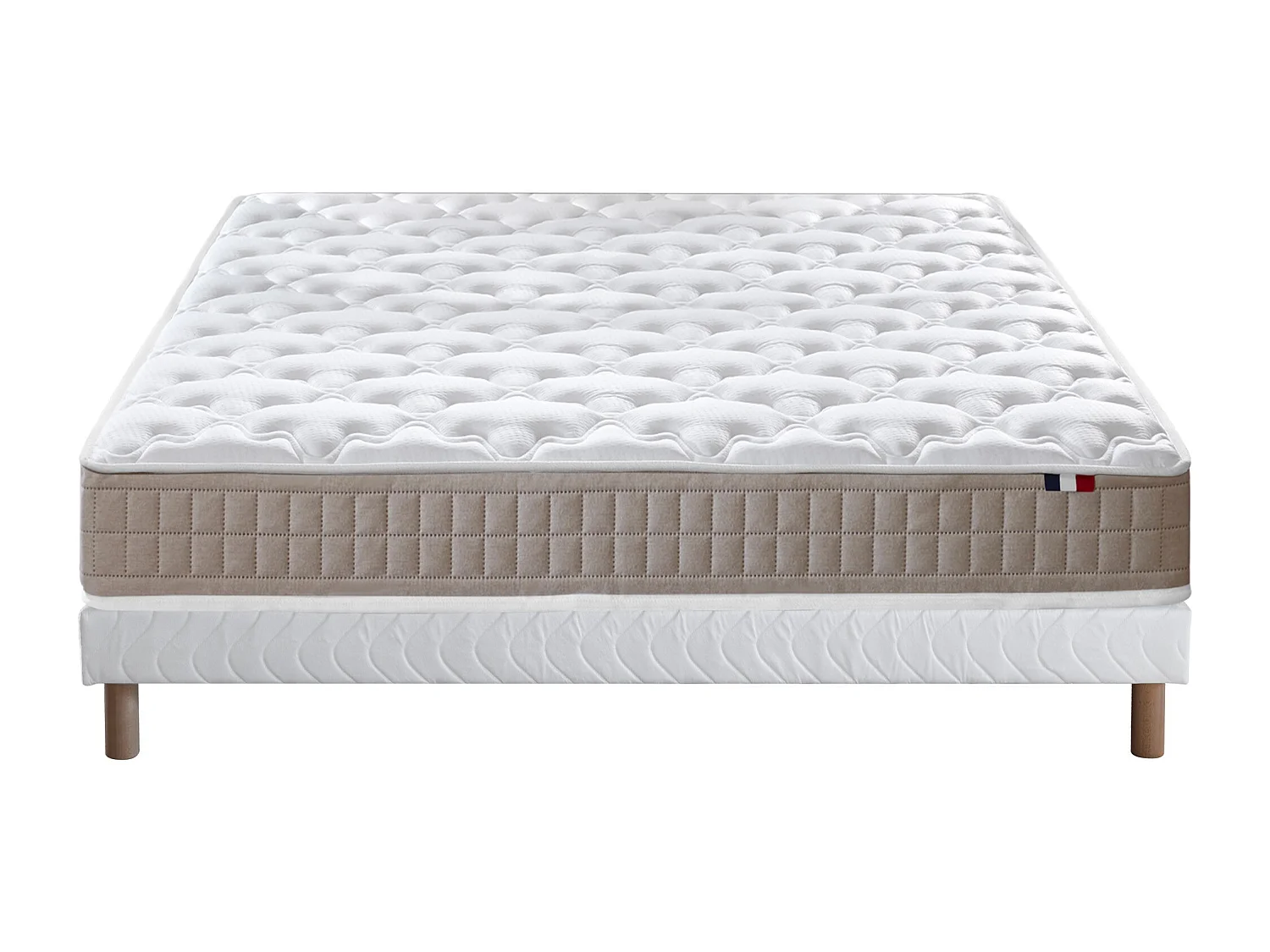 Ensemble matelas 100% latex 3 zones PURE avec sommier - confort français Dimensions - 140 x 190 cm, Sommier - Blanc