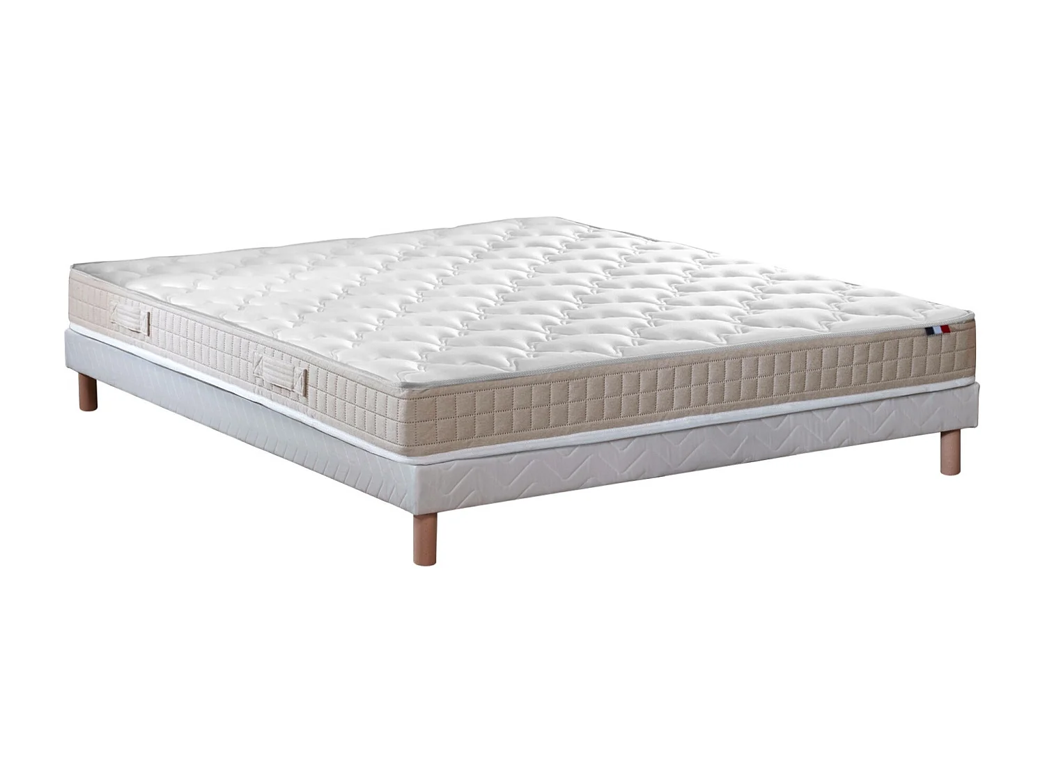 Ensemble matelas 100% latex 3 zones PURE avec sommier - confort français Dimensions - 140 x 190 cm, Sommier - Blanc