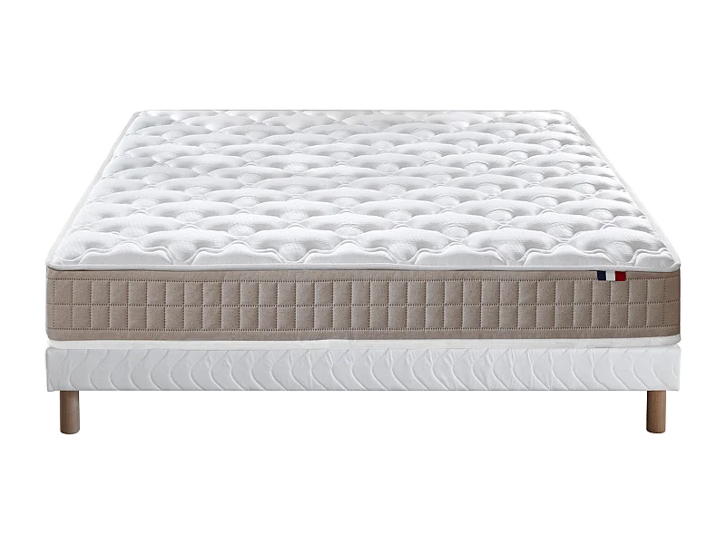 Ensemble matelas 100% latex 3 zones PURE avec sommier - confort français Dimensions - 140 x 190 cm, Sommier - Blanc