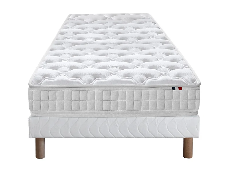 Ensemble matelas à ressorts 5 zones ÉTOILE avec sommier - confort français Dimensions - 90 x 190 cm, Sommier - Blanc