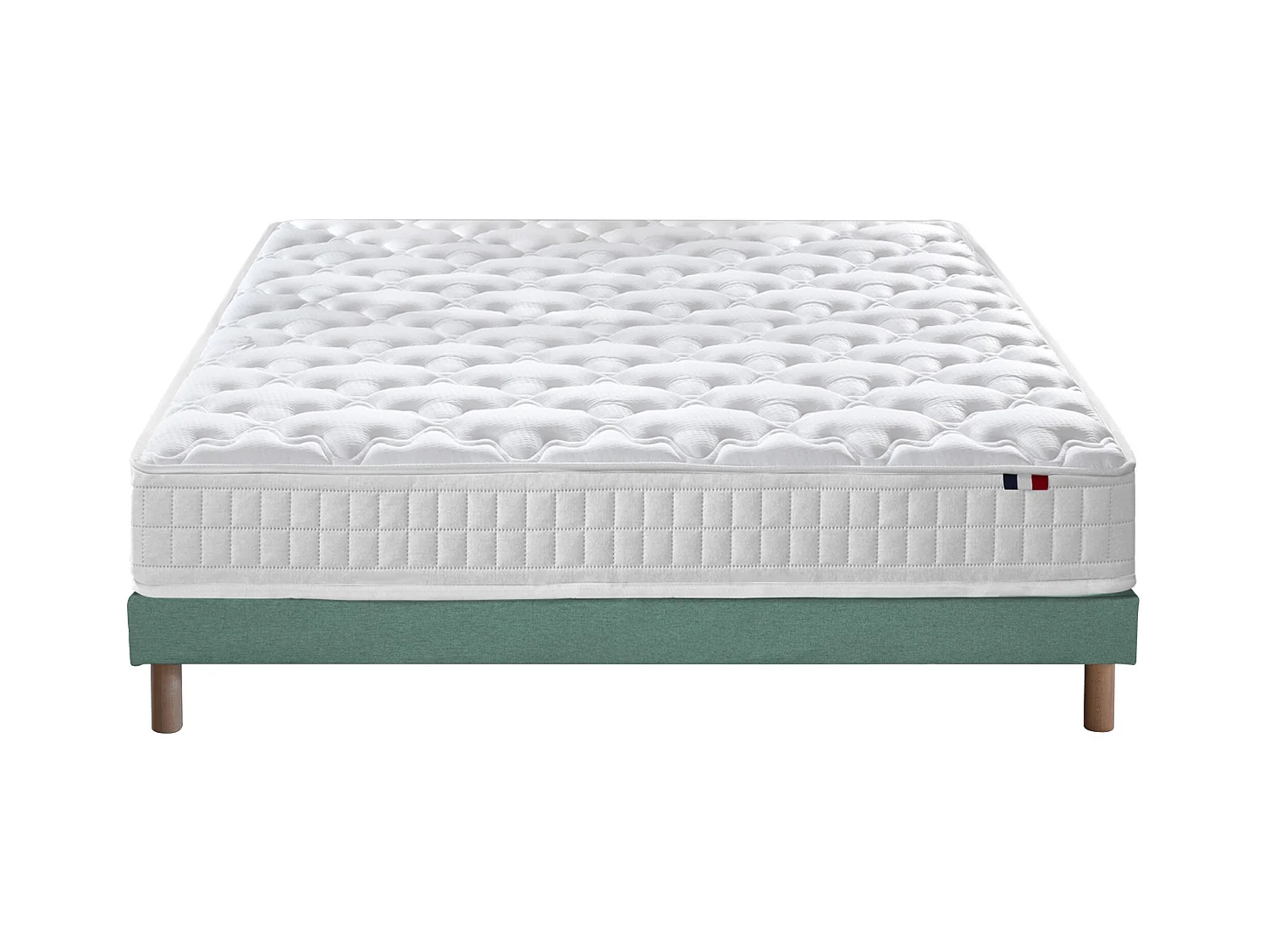 Ensemble matelas à ressorts 5 zones ÉTOILE avec sommier - confort français Dimensions - 140 x 190 cm, Sommier - Vert celadon