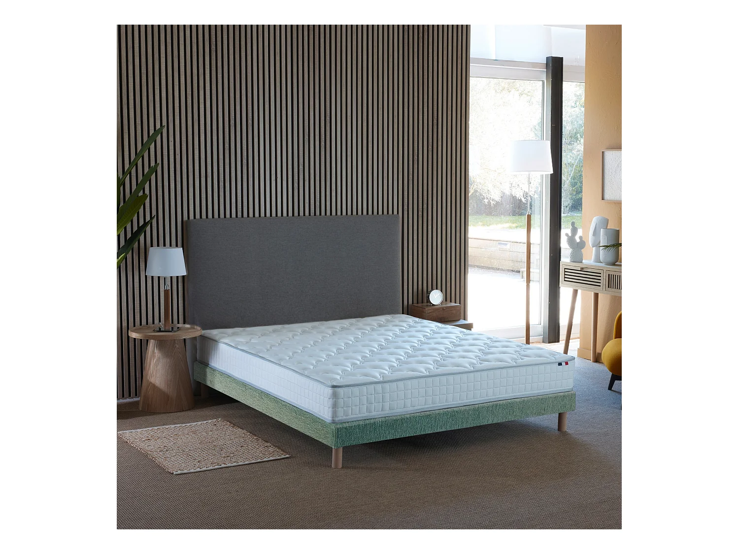 Ensemble matelas à ressorts 5 zones ÉTOILE avec sommier - confort français Dimensions - 140 x 190 cm, Sommier - Vert celadon