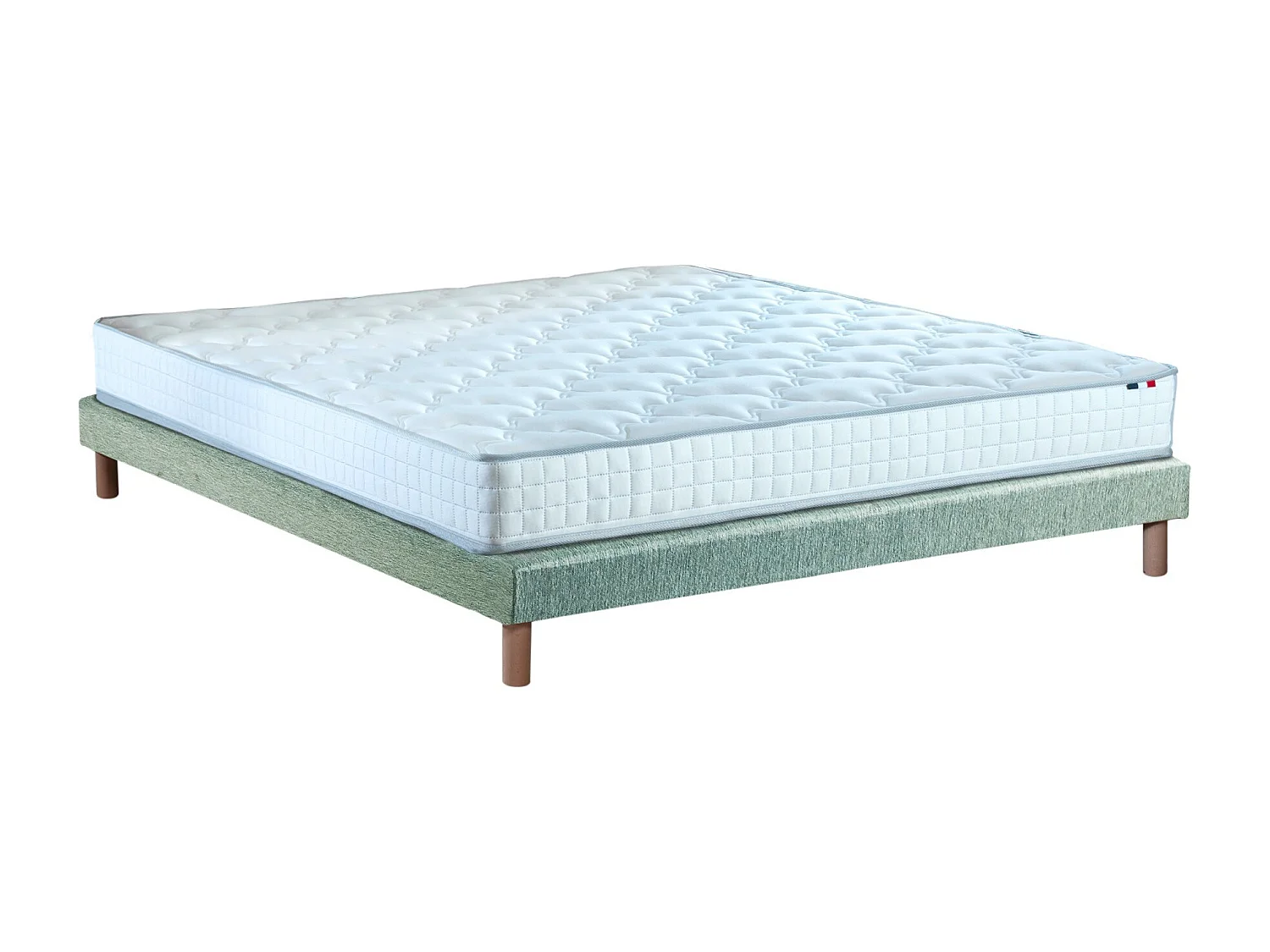 Ensemble matelas à ressorts 5 zones ÉTOILE avec sommier - confort français Dimensions - 140 x 190 cm, Sommier - Vert celadon