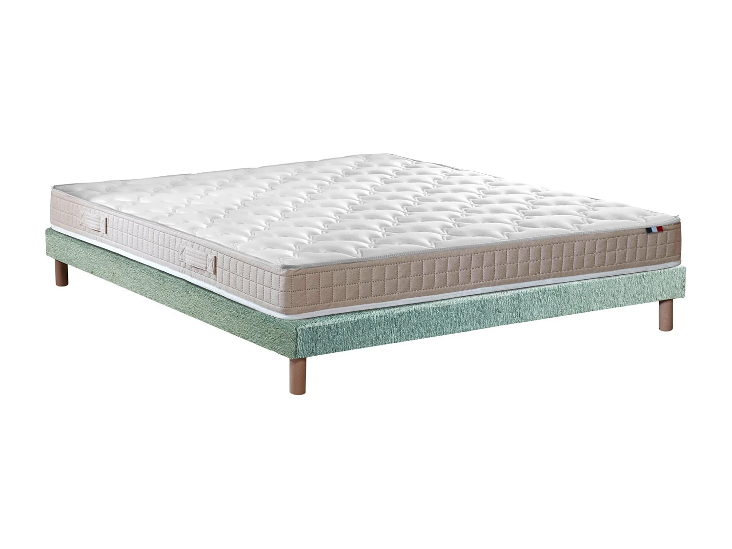 Ensemble matelas 100% latex 3 zones PURE avec sommier - confort français Dimensions - 140 x 190 cm, Sommier - Vert celadon