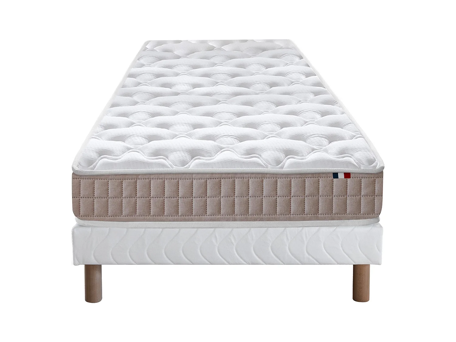 Ensemble matelas 100% latex 3 zones PURE avec sommier - confort français Dimensions - 90 x 190 cm, Sommier - Blanc