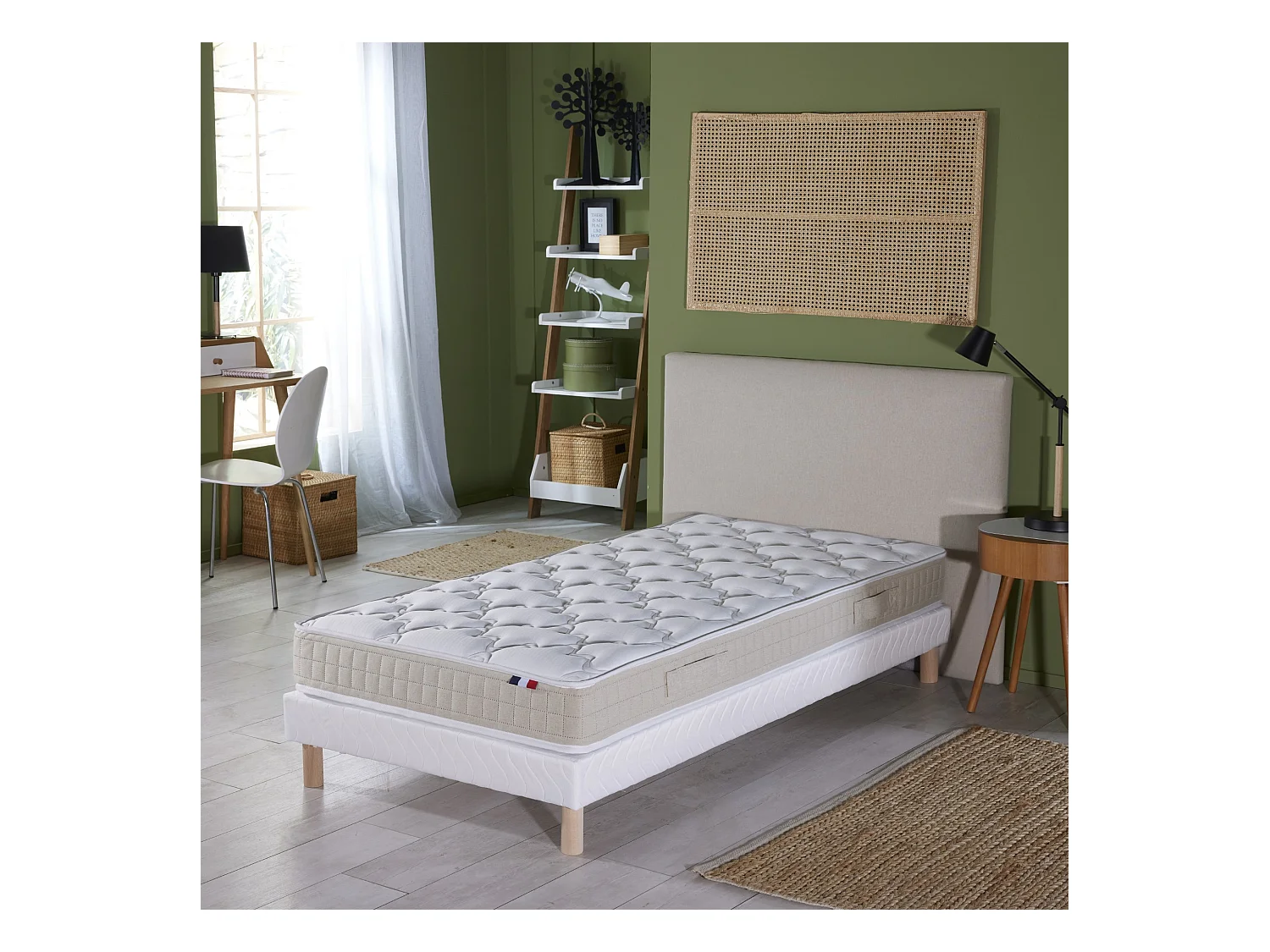 Ensemble matelas 100% latex 3 zones PURE avec sommier - confort français Dimensions - 90 x 190 cm, Sommier - Blanc