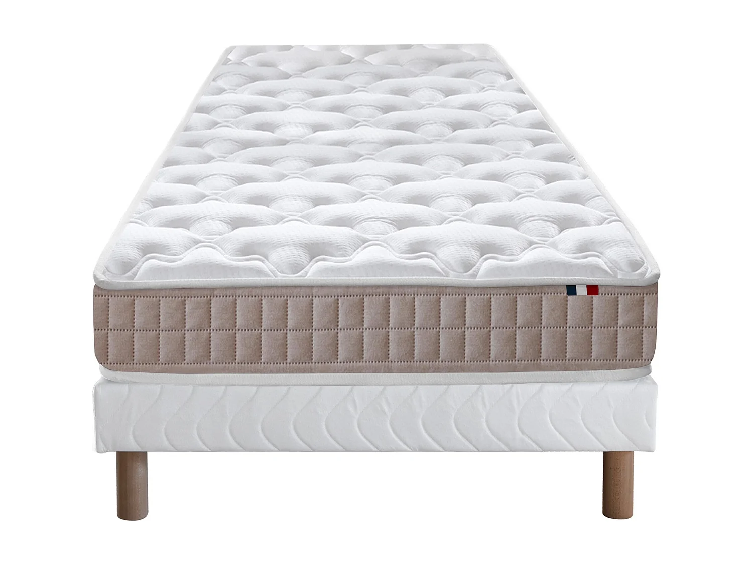 Ensemble matelas 100% latex 3 zones PURE avec sommier - confort français Dimensions - 90 x 190 cm, Sommier - Blanc