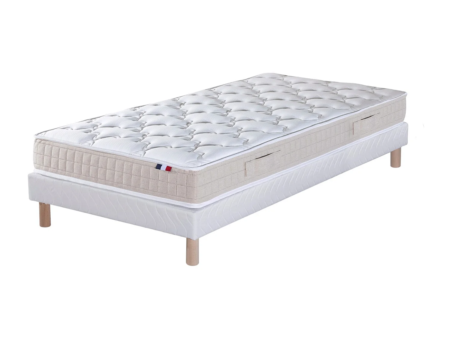 Ensemble matelas 100% latex 3 zones PURE avec sommier - confort français Dimensions - 90 x 190 cm, Sommier - Blanc