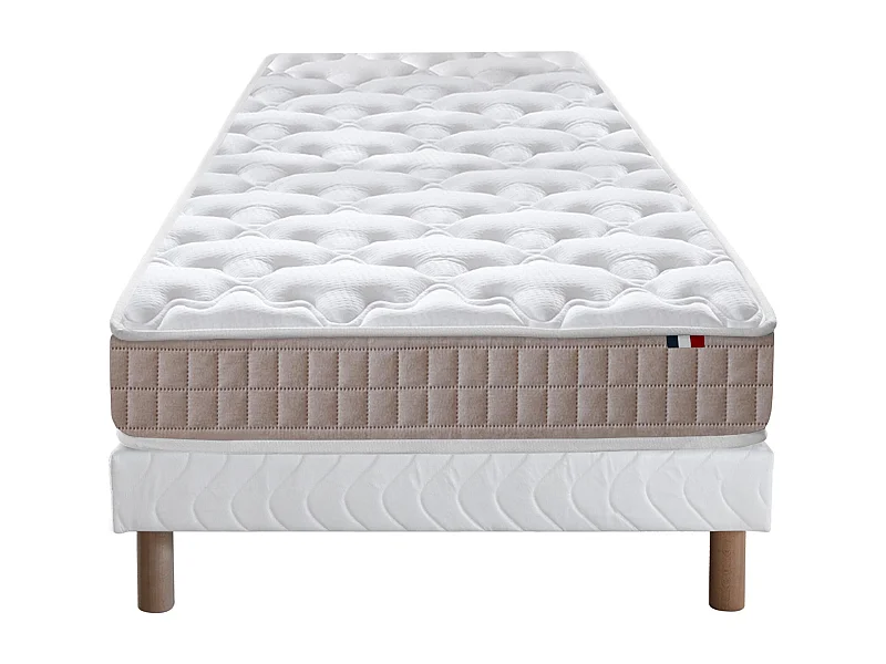 Ensemble matelas 100% latex 3 zones PURE avec sommier - confort français Dimensions - 90 x 190 cm, Sommier - Blanc