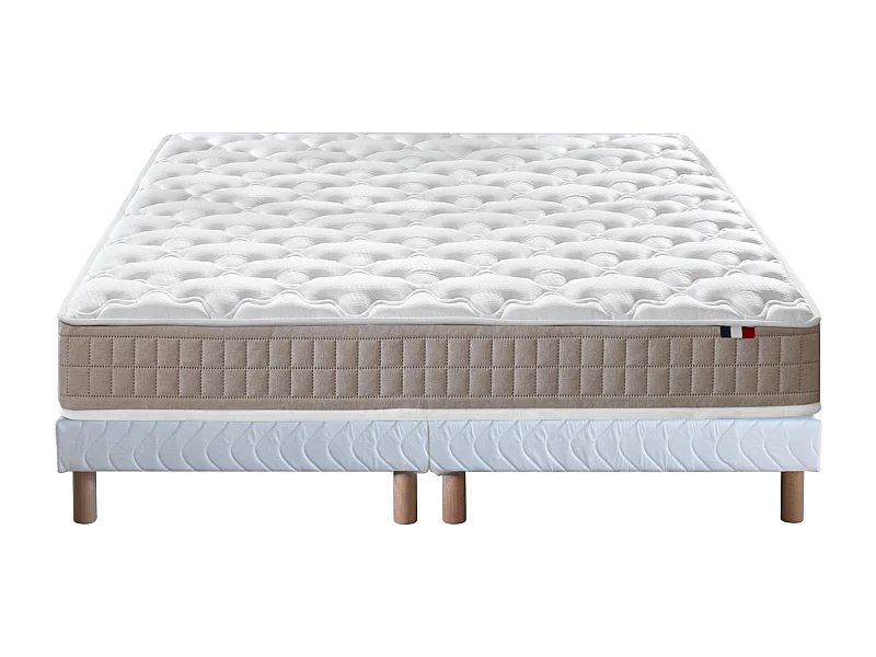 Ensemble matelas 100% latex 3 zones PURE avec sommier - confort français Dimensions - 2x80 x 200 cm, Sommier - Blanc