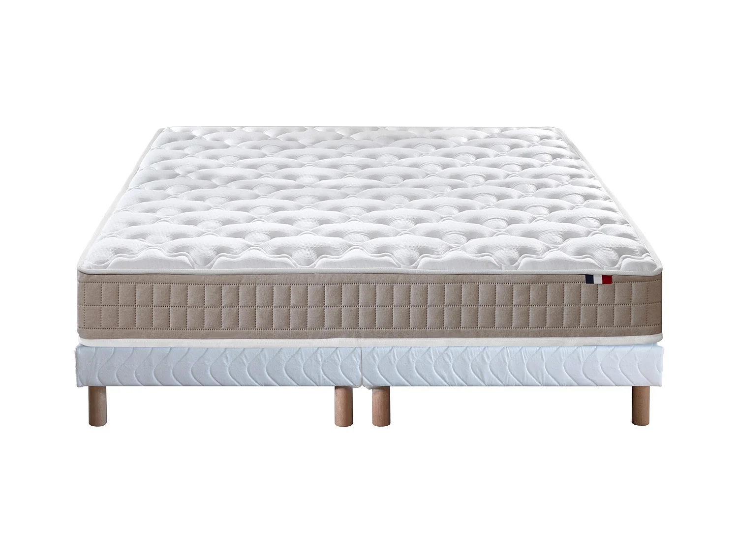 Ensemble matelas 100% latex 3 zones PURE avec sommier - confort français Dimensions - 2x80 x 200 cm, Sommier - Blanc