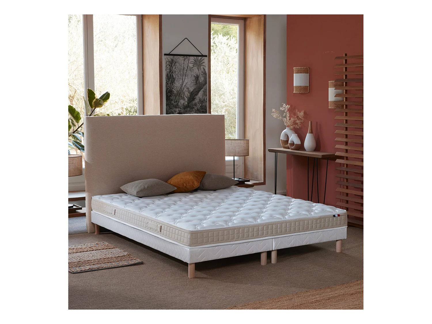 Ensemble matelas 100% latex 3 zones PURE avec sommier - confort français Dimensions - 2x80 x 200 cm, Sommier - Blanc