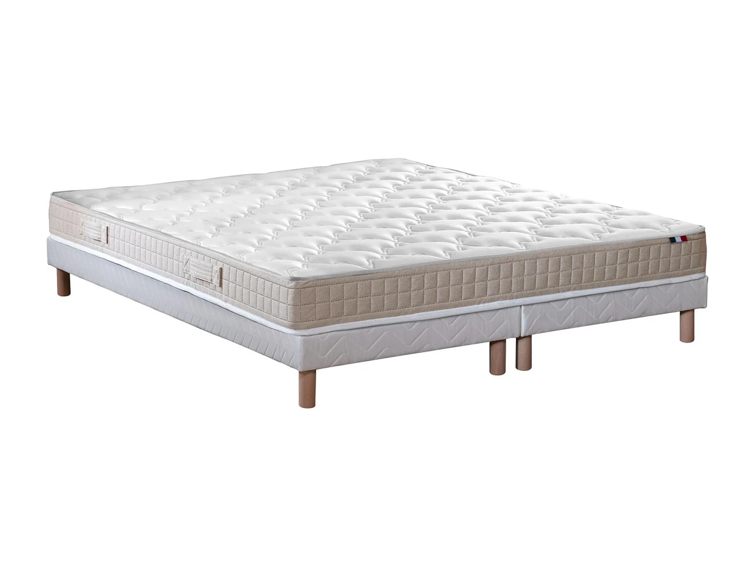 Ensemble matelas 100% latex 3 zones PURE avec sommier - confort français Dimensions - 2x80 x 200 cm, Sommier - Blanc