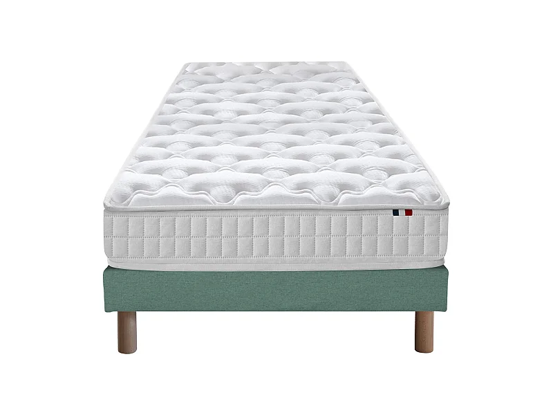 Ensemble matelas à ressorts 5 zones ÉTOILE avec sommier - confort français Dimensions - 90 x 190 cm, Sommier - Vert celadon