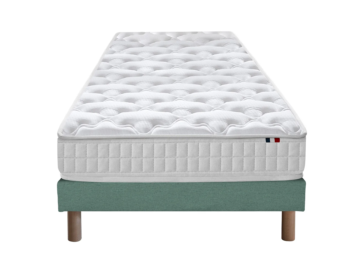 Ensemble matelas à ressorts 5 zones ÉTOILE avec sommier - confort français Dimensions - 90 x 190 cm, Sommier - Vert celadon
