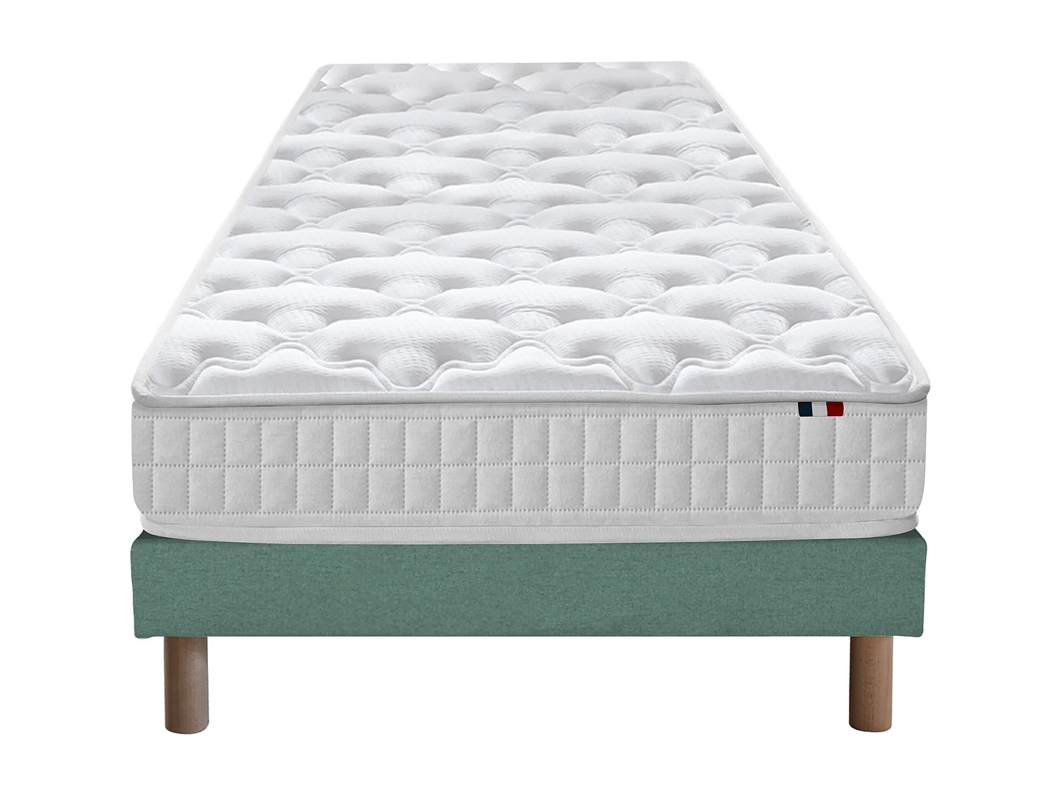 Ensemble matelas à ressorts 5 zones ÉTOILE avec sommier - confort français Dimensions - 90 x 190 cm, Sommier - Vert celadon
