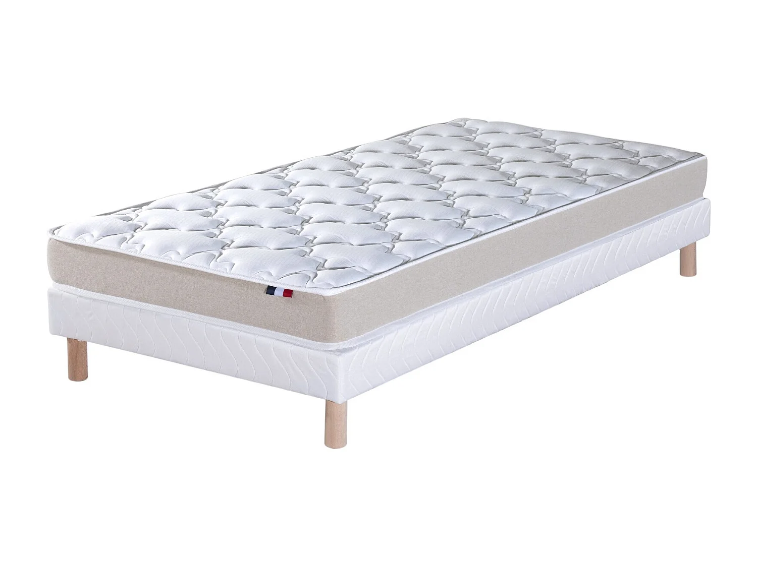 Ensemble Matelas Mousse Haute Résilience ESSENCE + Latex 3 zones +Sommier - Made in France Dimensions - 90 x 190 cm, Sommier - Blanc