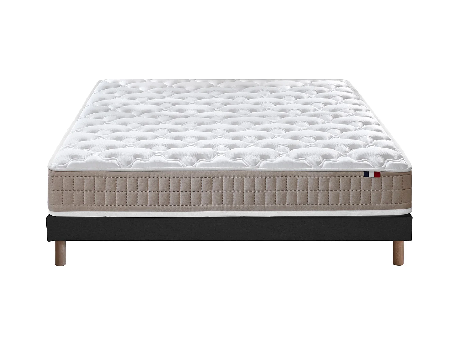 Ensemble matelas 100% latex 3 zones PURE avec sommier - confort français Dimensions - 140 x 190 cm, Sommier - Noir
