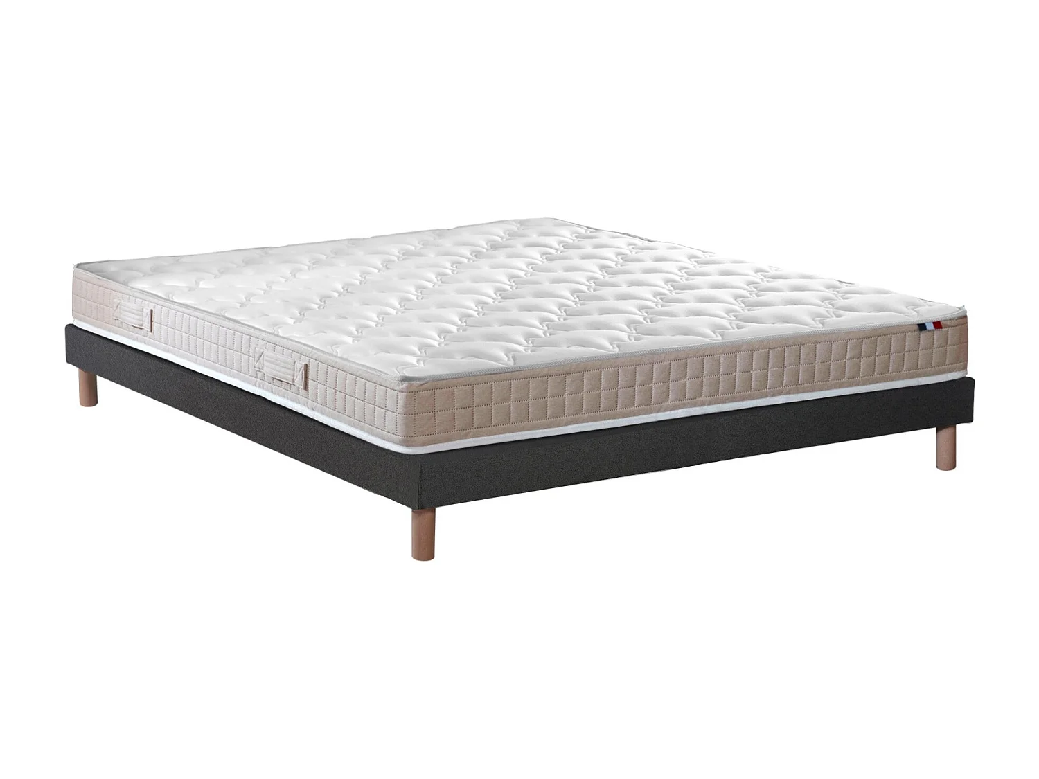 Ensemble matelas 100% latex 3 zones PURE avec sommier - confort français Dimensions - 140 x 190 cm, Sommier - Noir